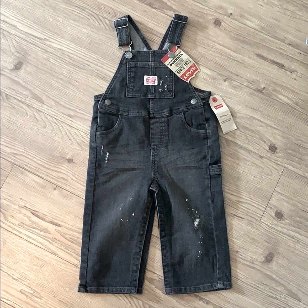 Levi’s Black Denim Distressed Overalls NWT